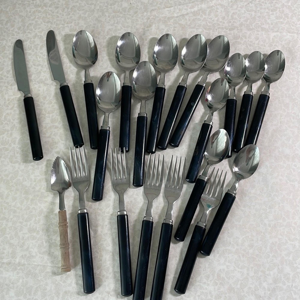 Vintage JAPAN black stainless spoons fork knives